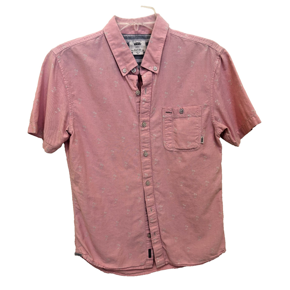 Vans Off The Wall Button Up Shirt Men Small Peach AOP Palm Trees